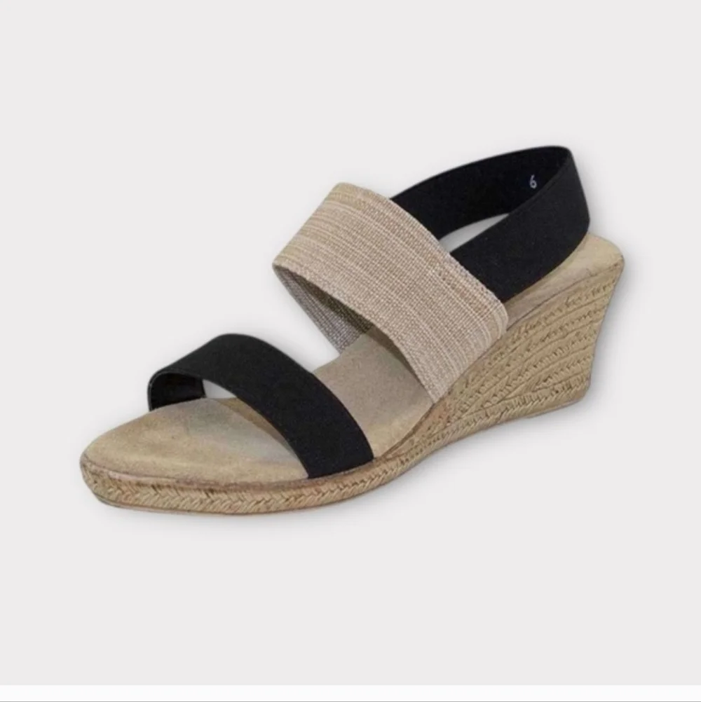 Charleston Shoe Co. Cooper Silver Metallic/Tan/Linen Espadrille Wedge Sandal - 7